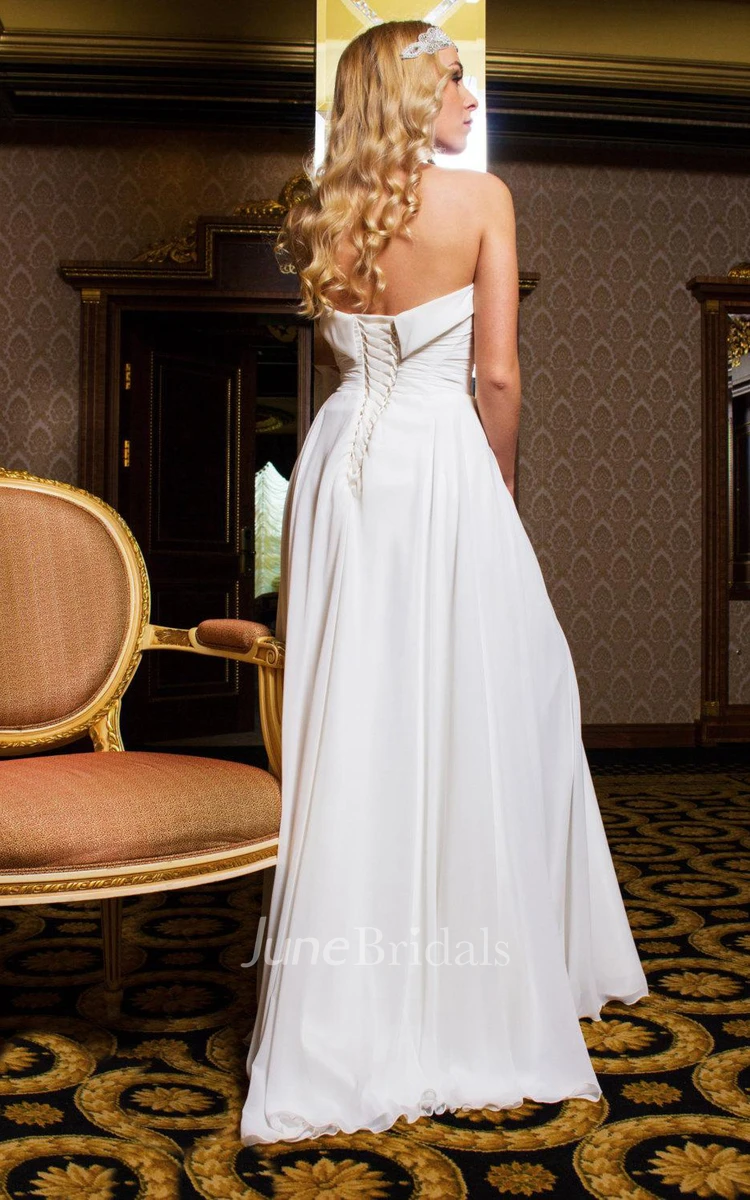 Strapless Chiffon Ruched Dress With Corset Back