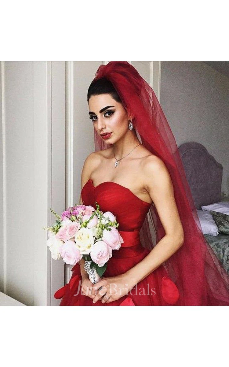 Wedding dress with red clearance flowers