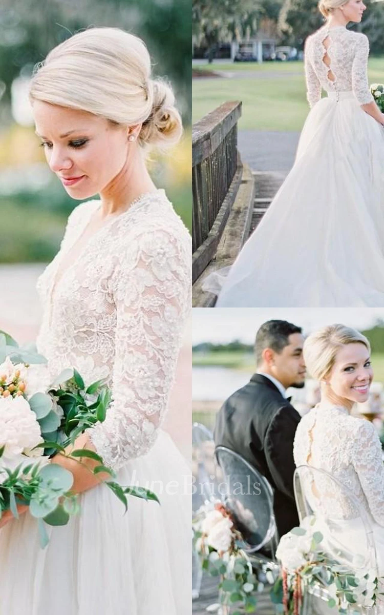 Lace Vintage Pearls Long Sleeve Wedding Dress Lace Vintage Pearls Long Sleeve Wedding Dress
