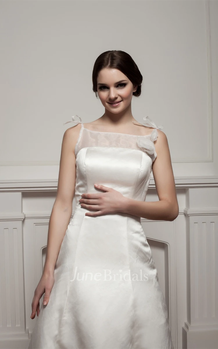 Sleeveless Satin A-Line Gown with Illusion Neckline