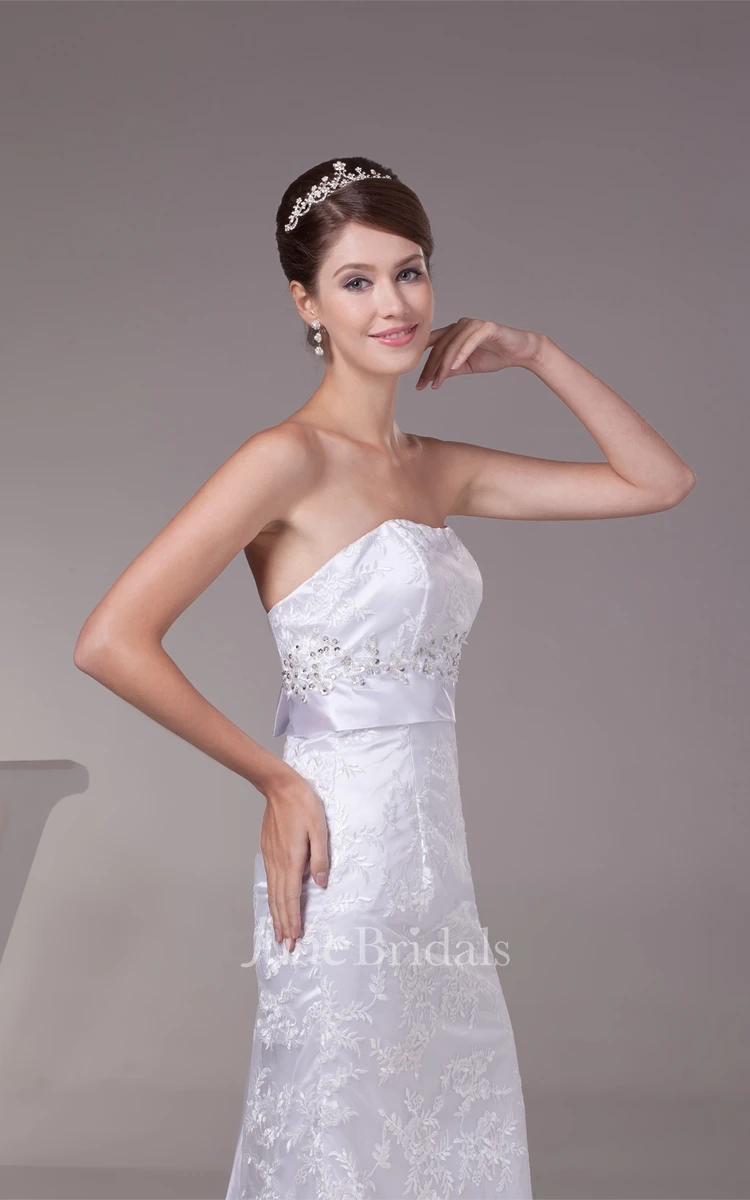 Strapless Maxi Sheath Dress with Embroideries and Beaded Waist