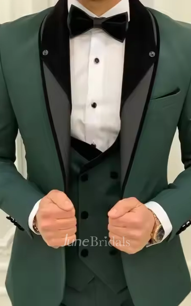 Formal Beach Green Tuxedo for Men Wedding Slim Fit 3 Piece Suits Prom Attire Jacket Vest Pants