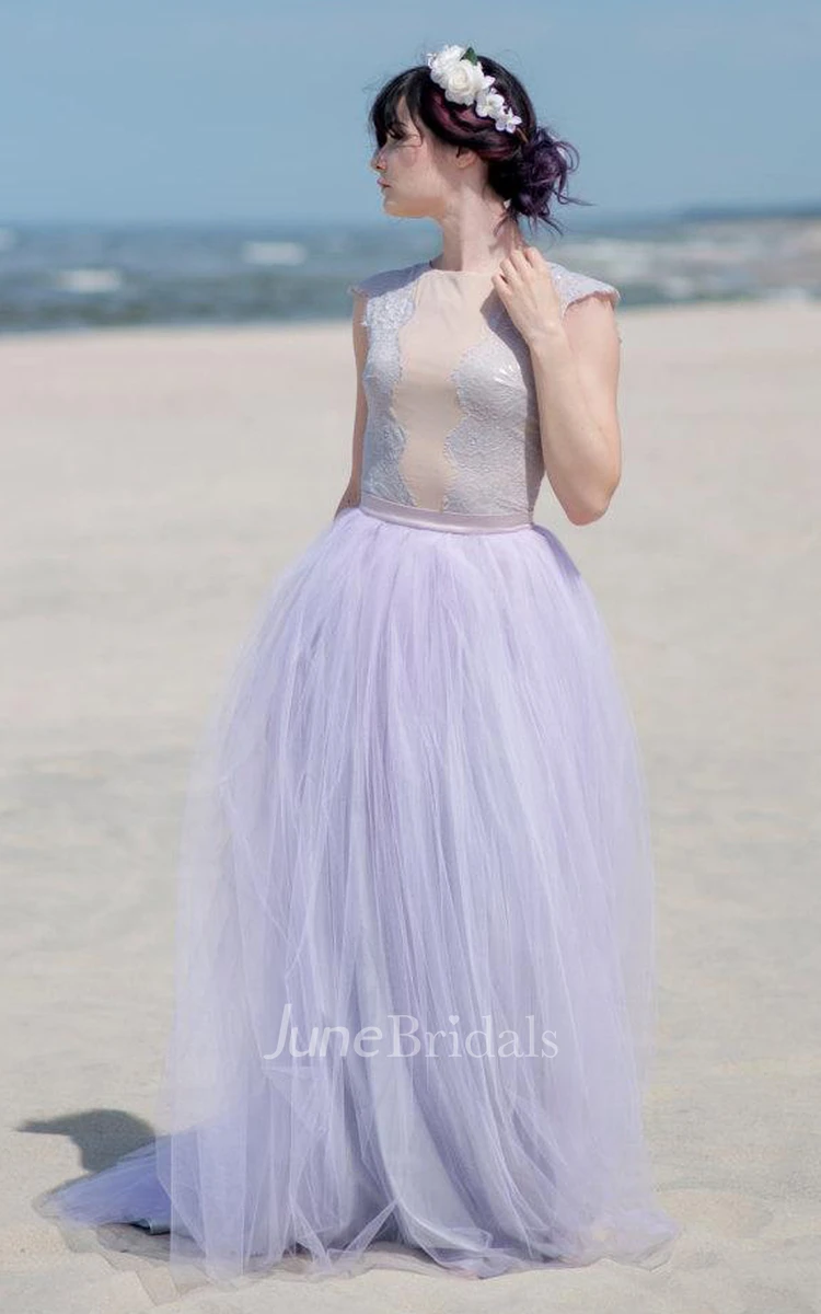 Tulle&Satin Dress With Button&Zipper