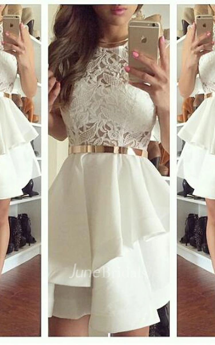 Newest Illusion Short White Cocktail Dress Lace Two Layer Ruffles