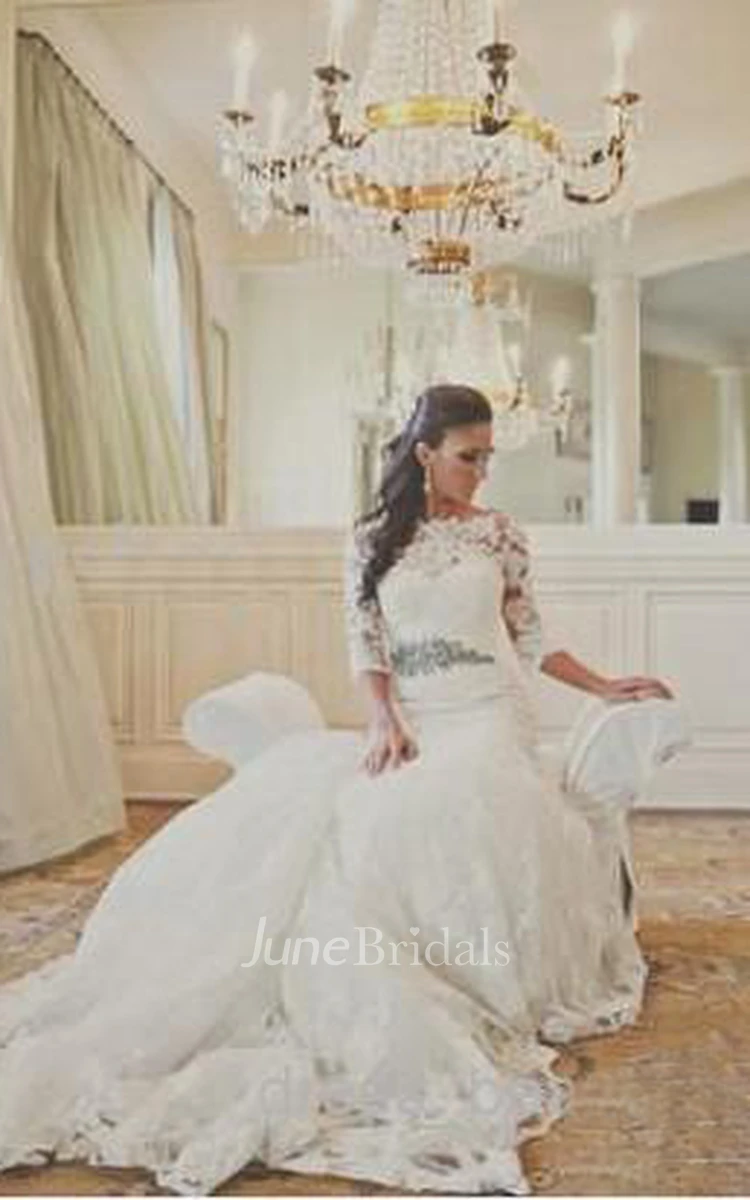 Lace Appliques Wedding Dresses White Long Sleeve Tulle Bridal