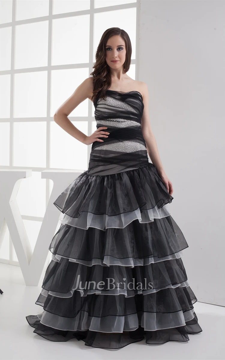 Two-Tone A-Line Gown with Tiers and Stress