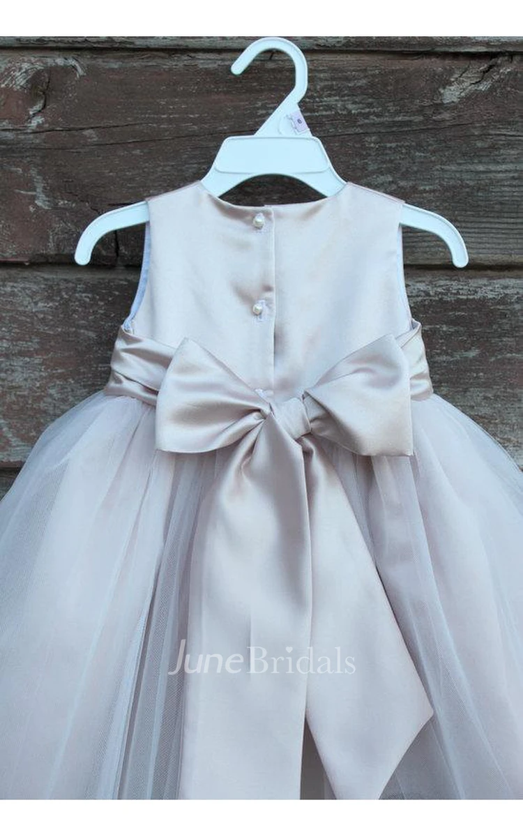Elegant Blush Sleeveless Jewel Neck Bow Sash Pageant Petals Children Bridesmaid Dress