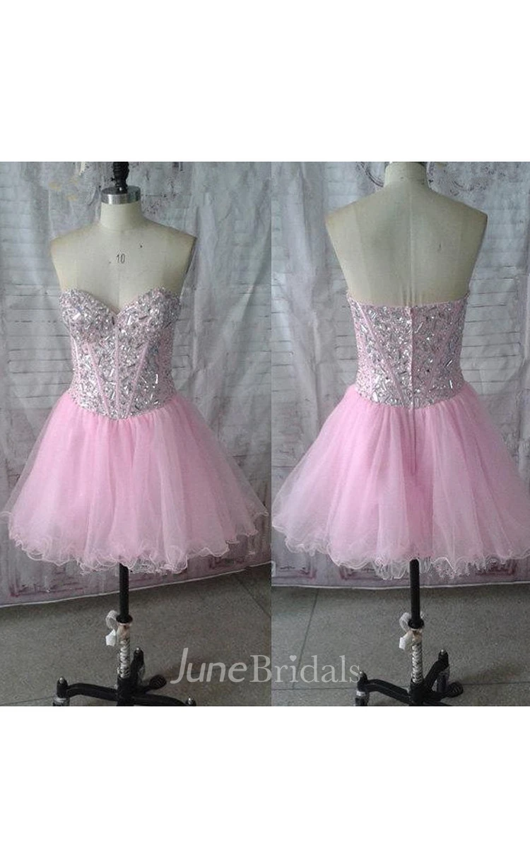 Mini Sweetheart Tulle Dress With Beading And Ruffles