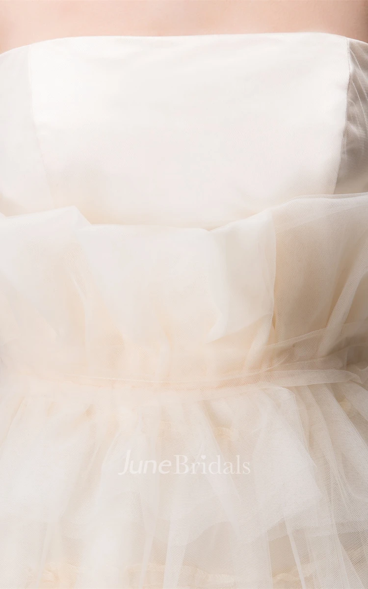 Strapless Tulle Maxi Dress with Tiers and Pleats