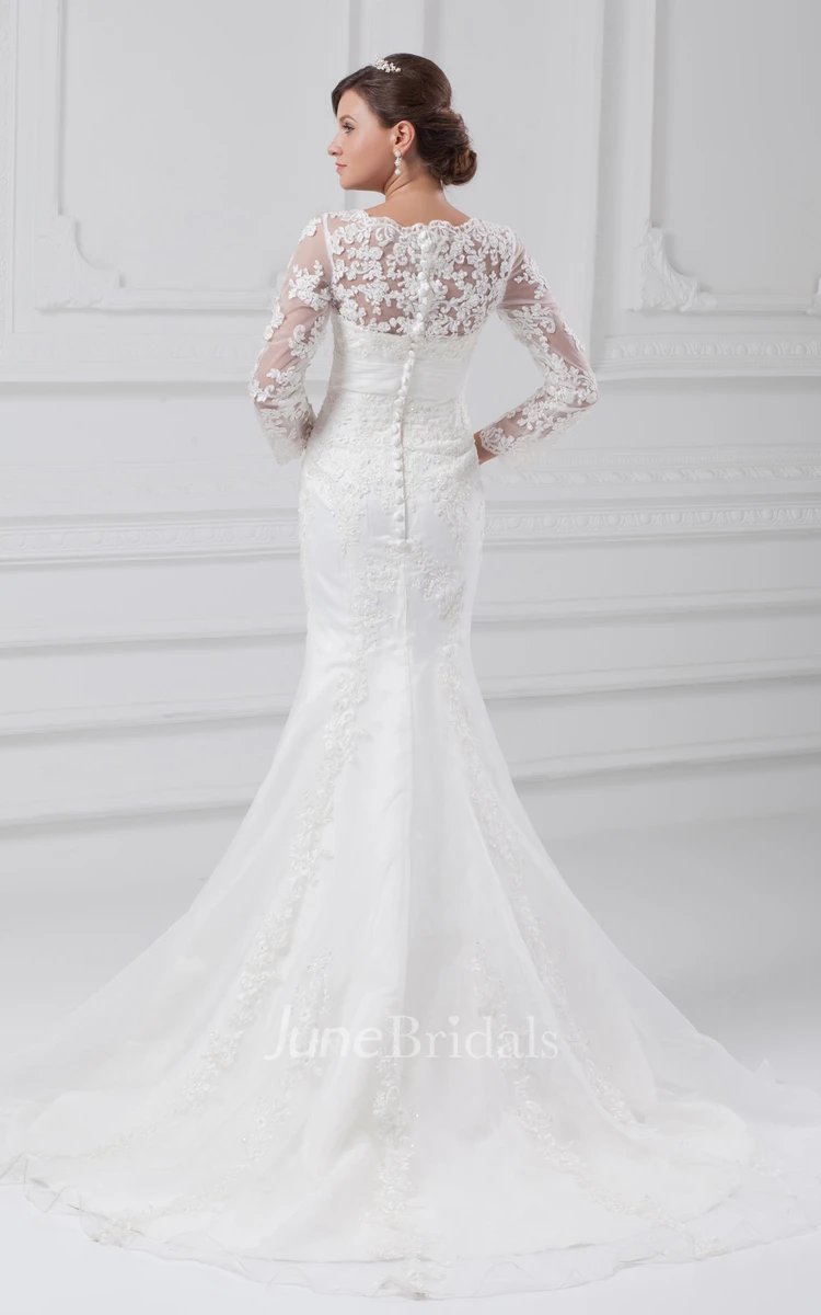 V-Neck Long-Sleeve Siren Gown With Lace Appliques