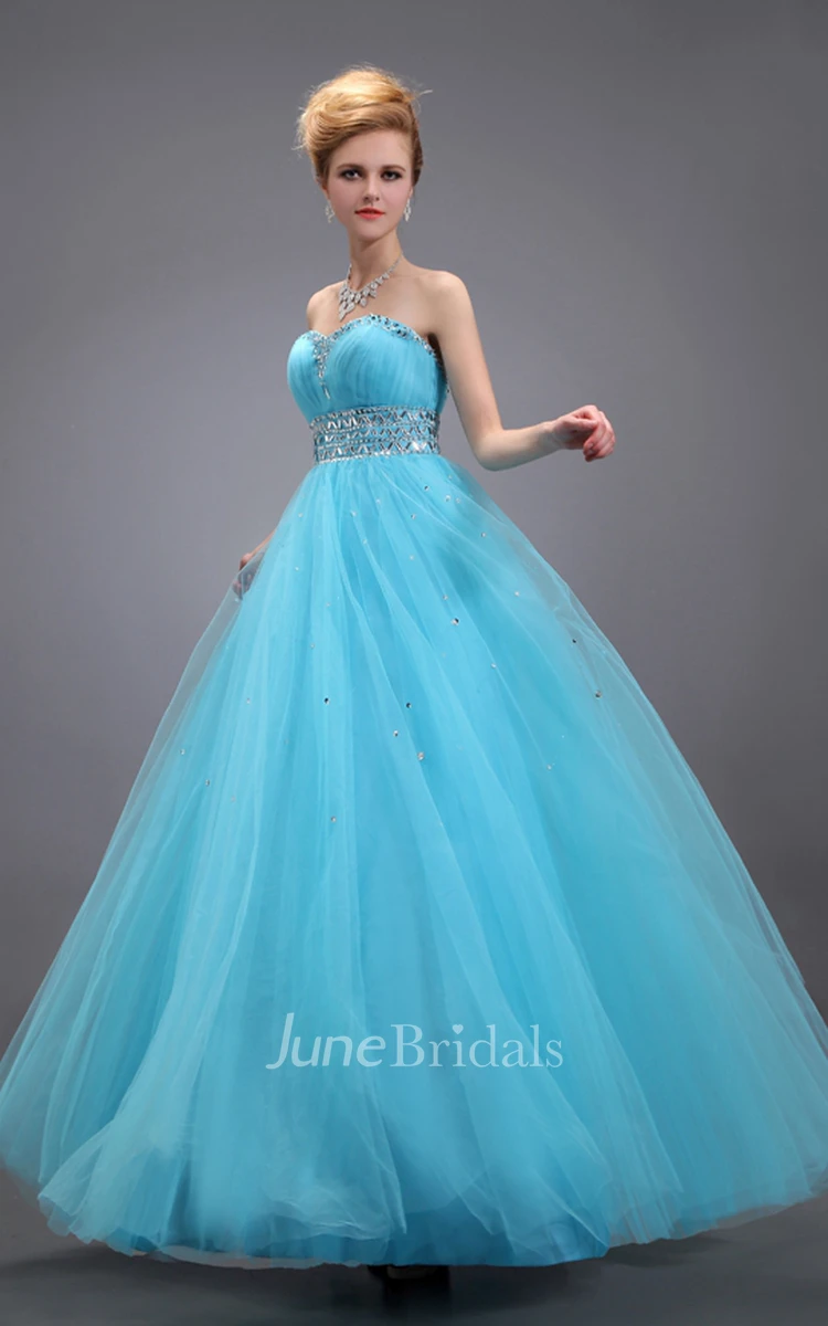 Tulle Long Empire Sweetheart Sleeveless Dress With Front Gathering Bodice