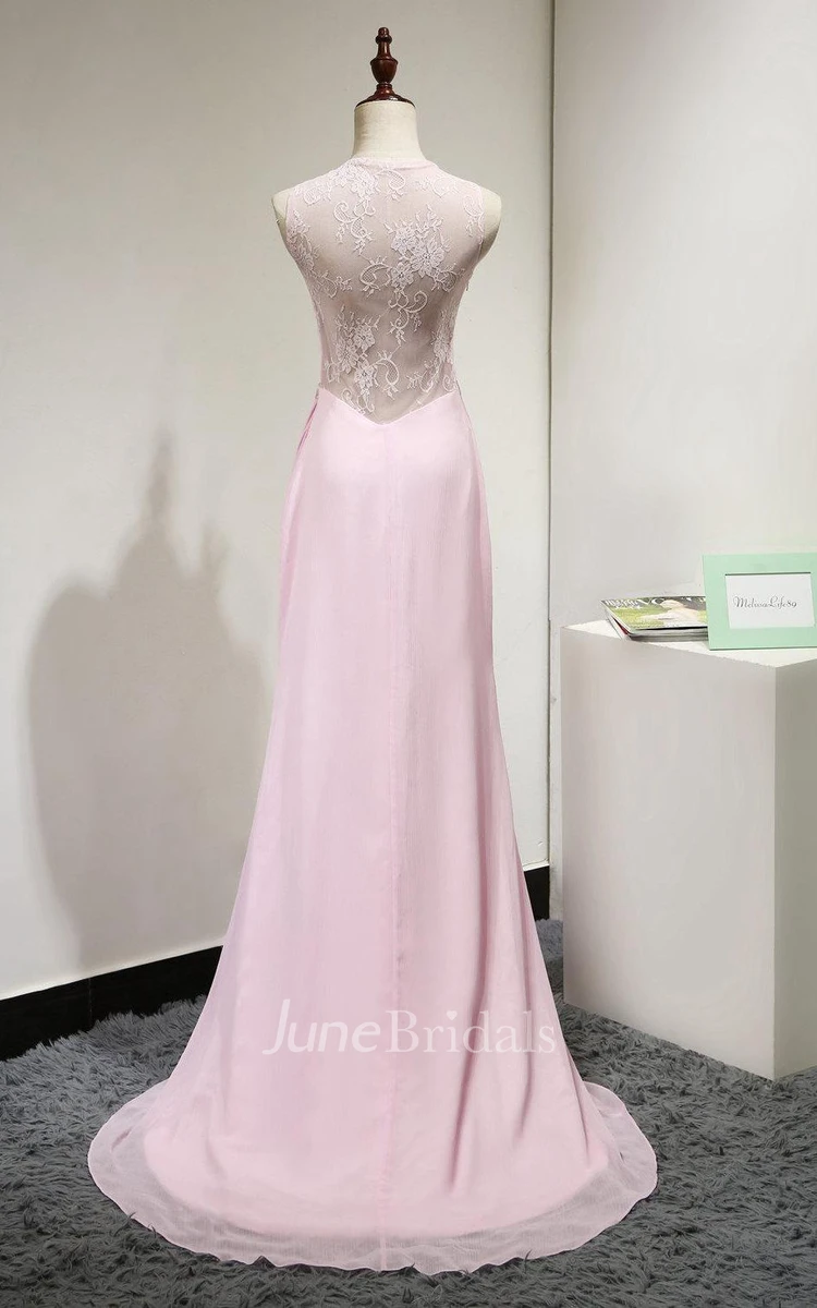Sleeveless Floor-length Gown With Lace Back