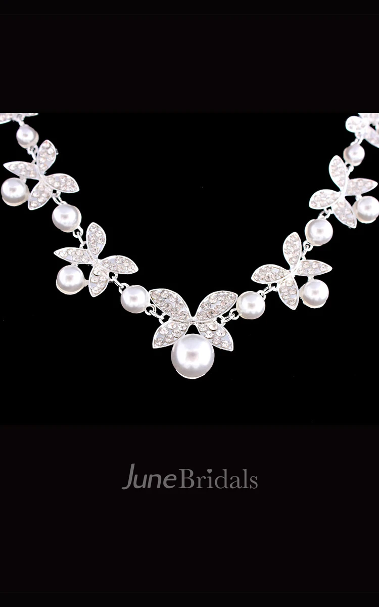 Bridal Pearls Sequins Two-piece Set Earrings And Necklace