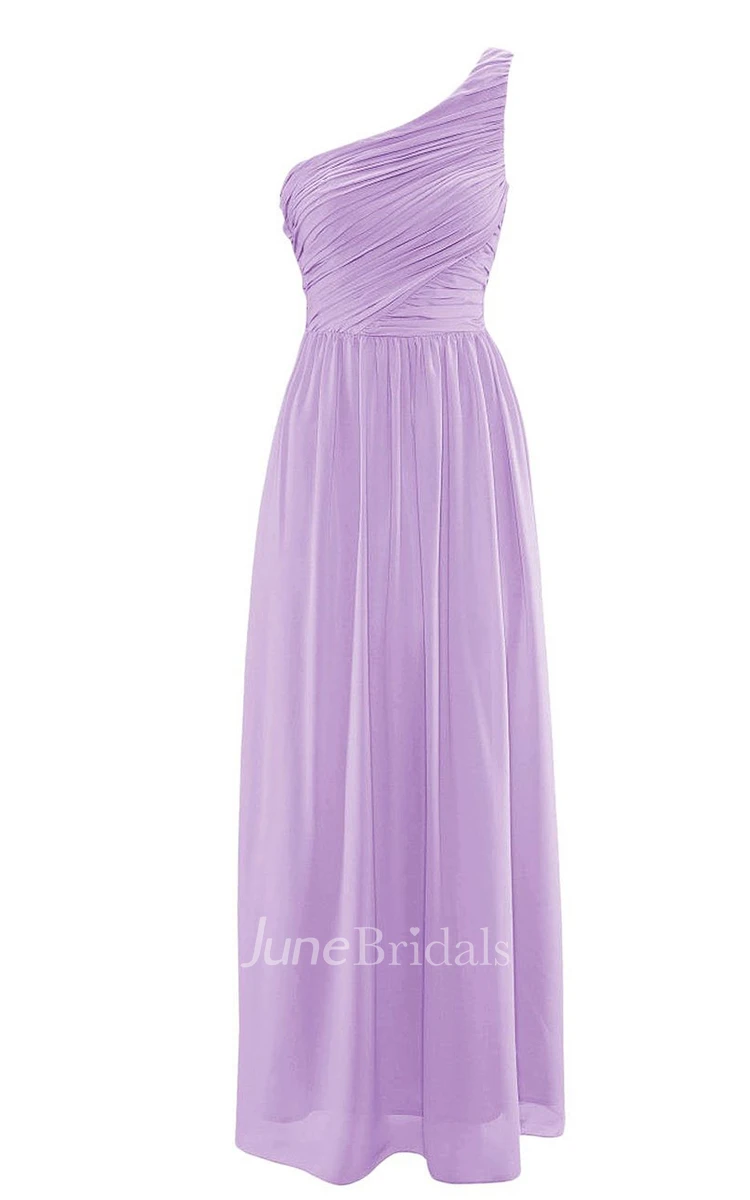 Long Simple One-shoulder Chiffon Ruched A-line Dress