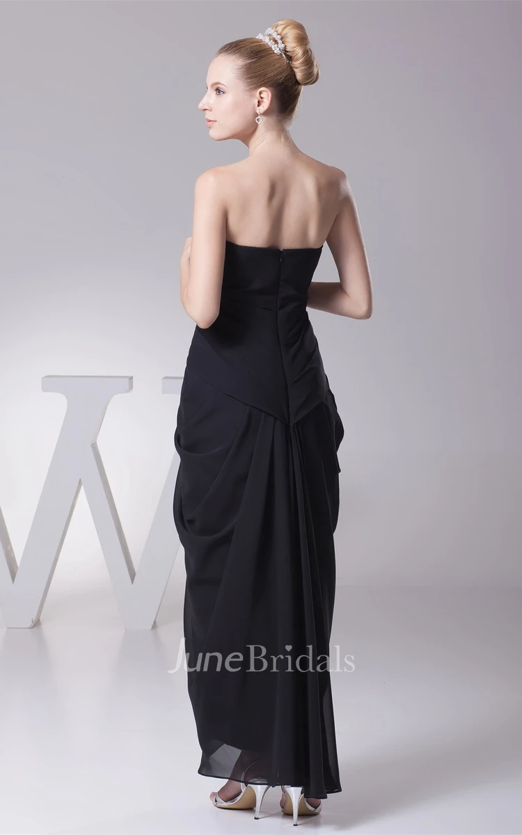 Strapless Pencil Ankle-Length Dress with Draping