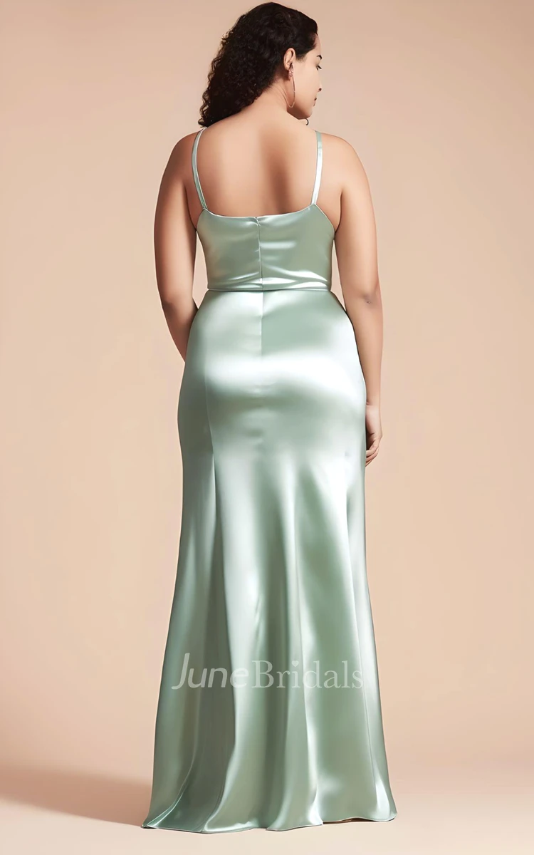 Mermaid Sleeveless Satin 2024 Plus Size Bridesmaid Dress Simple Casual Ethereal Modern Floor-length Sweep Train
