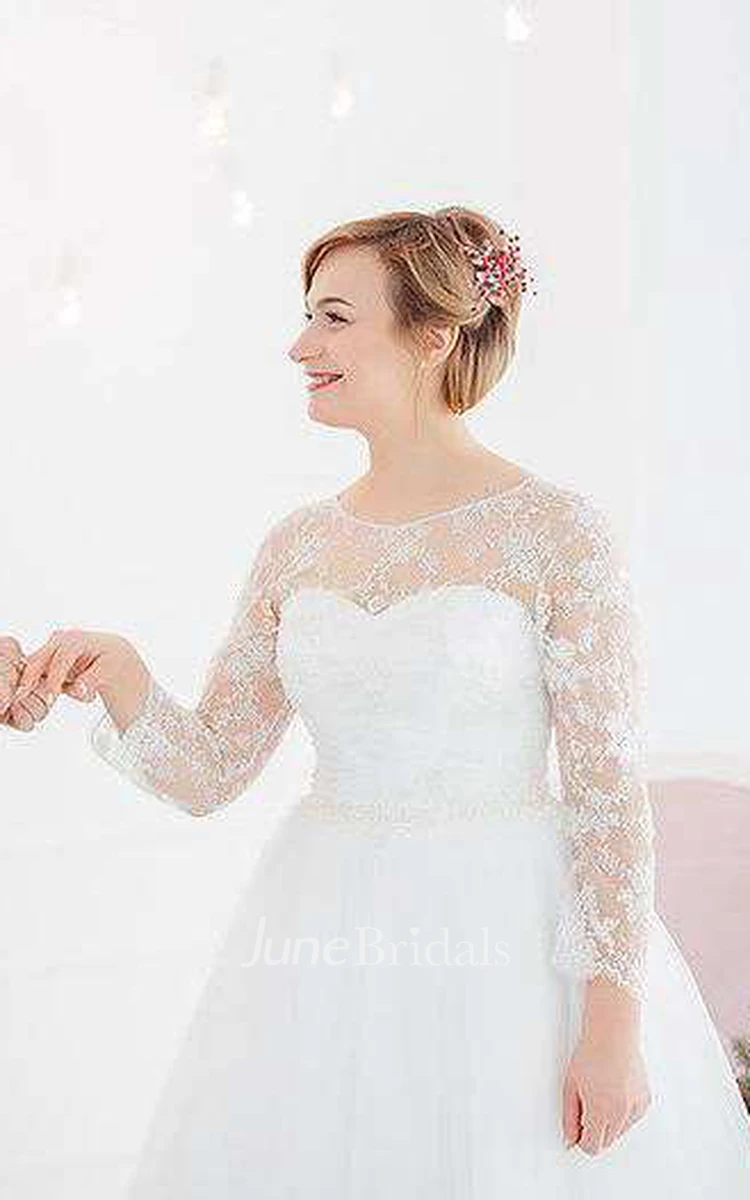 3-4 Length Sleeve Tulle Beaded Lace Wedding Dress