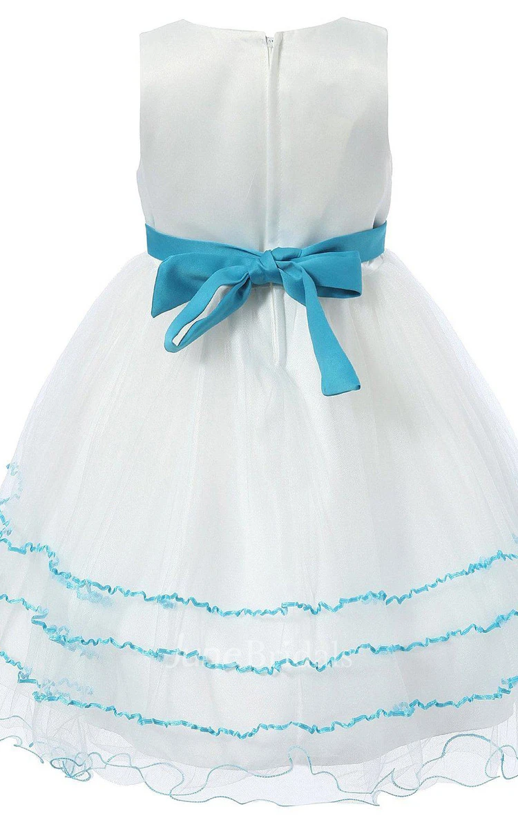Sleeveless A-line Tulle Dress With Beadings and Bow