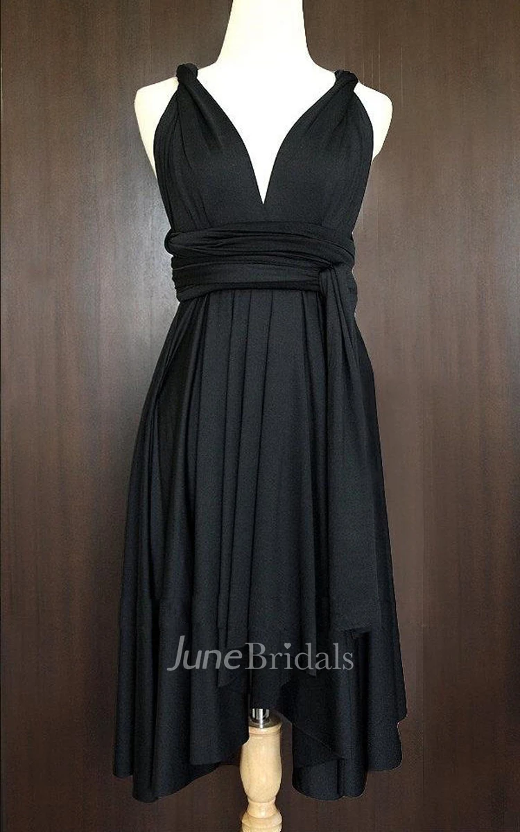 Black Bridesmaid Convertible Twist Wrap Dress