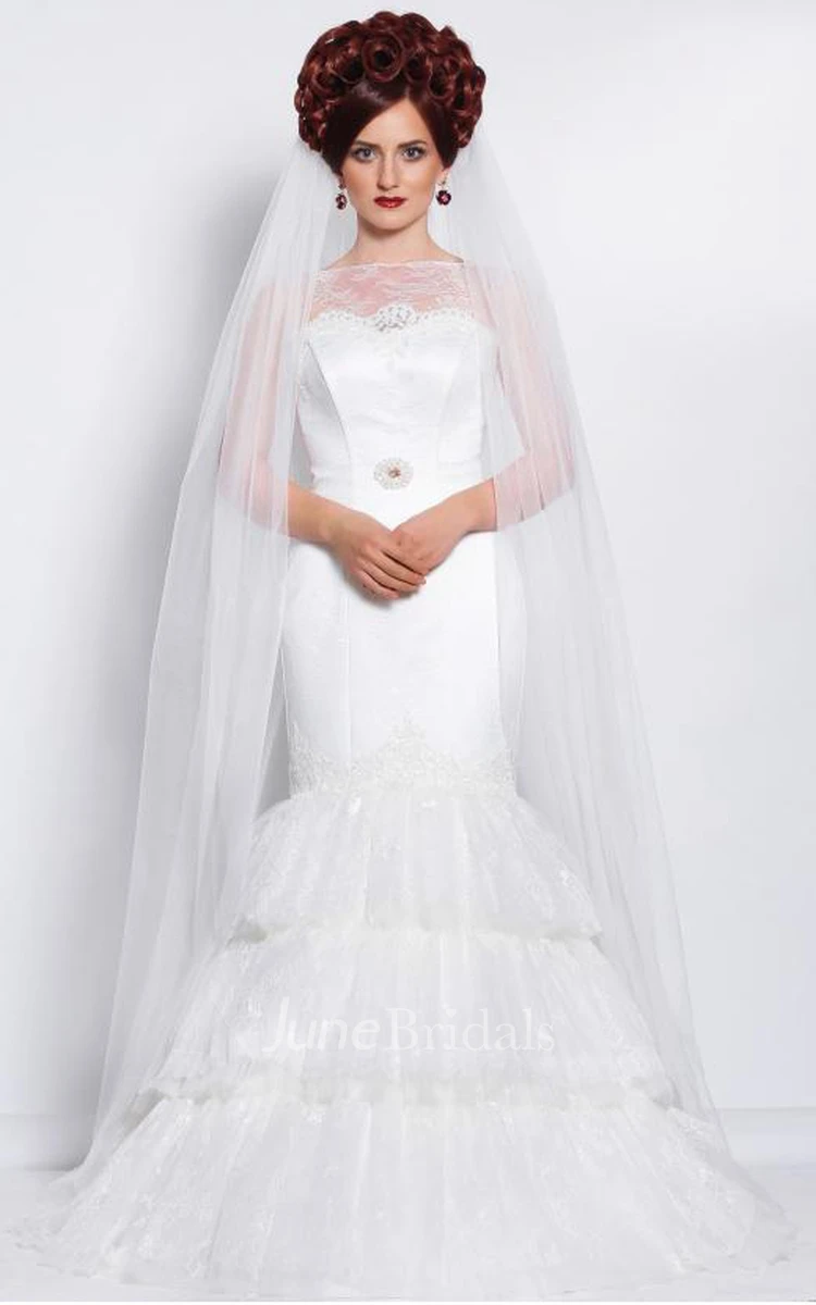 Elegant Illusion Mermaid Tiered Wedding Dress With Lace