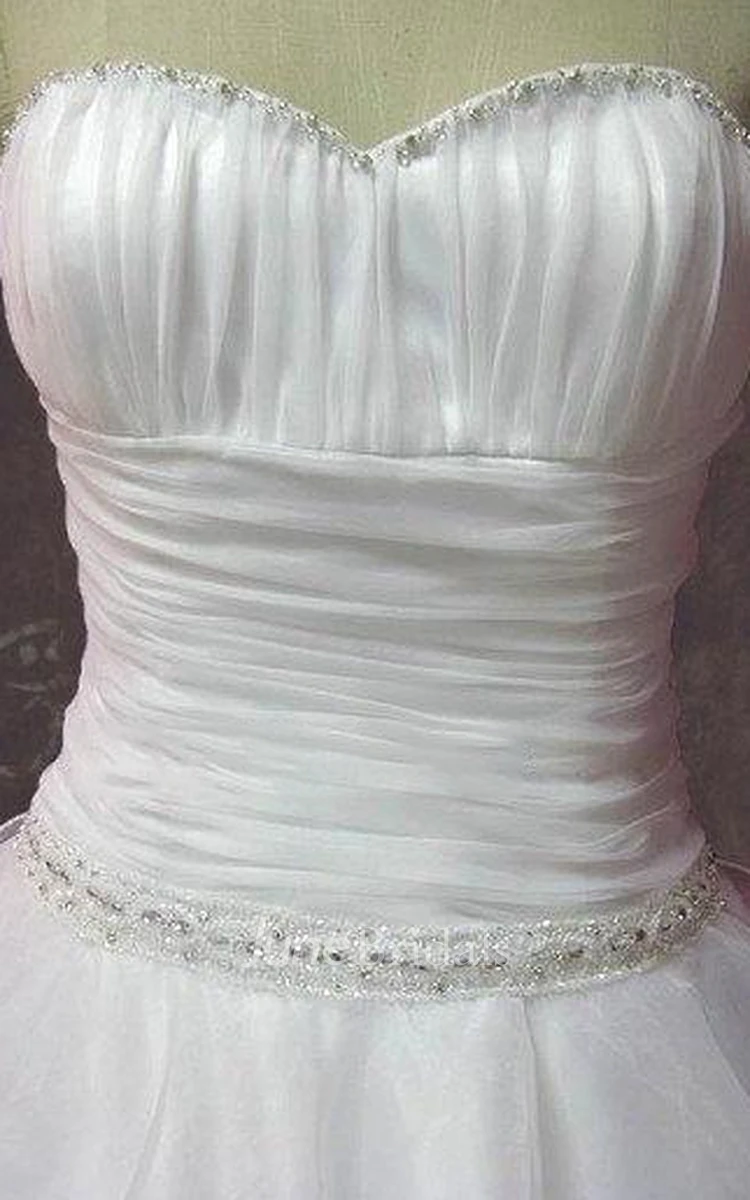Sweetheart Lace-Up Back Organza Wedding Dress With Crystal Detailing And Ruffles