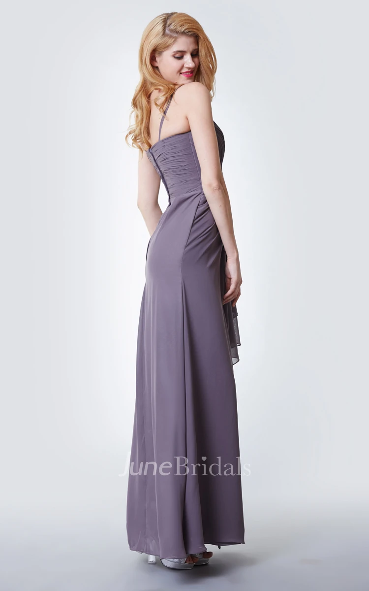 Sleeveless Draped Chiffon Gown With Ruching and Side Split