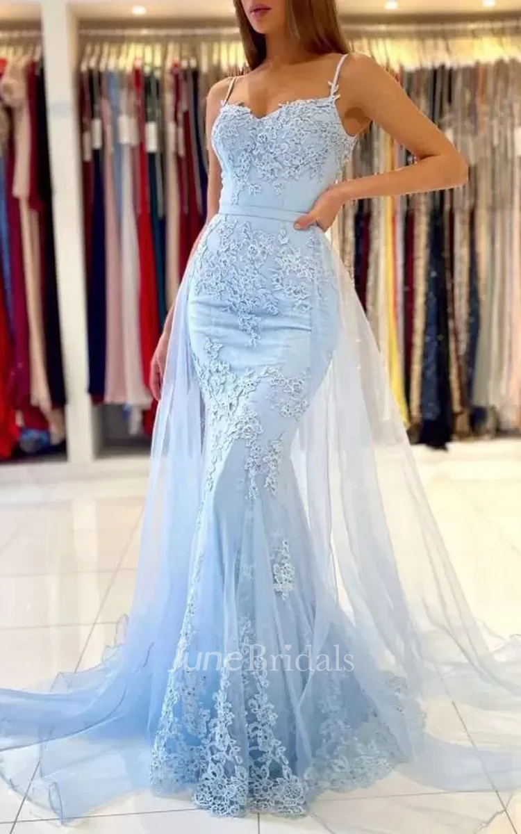 Elegant Mermaid Floor-length Sleeveless Lace Prom Dress with Appliques
