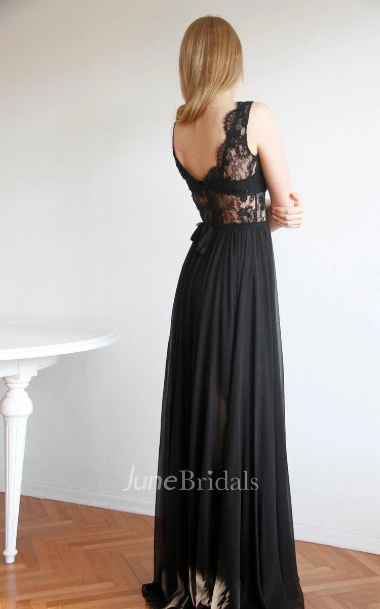 Sexy Maxi Illusion Chiffon Gown With V Back