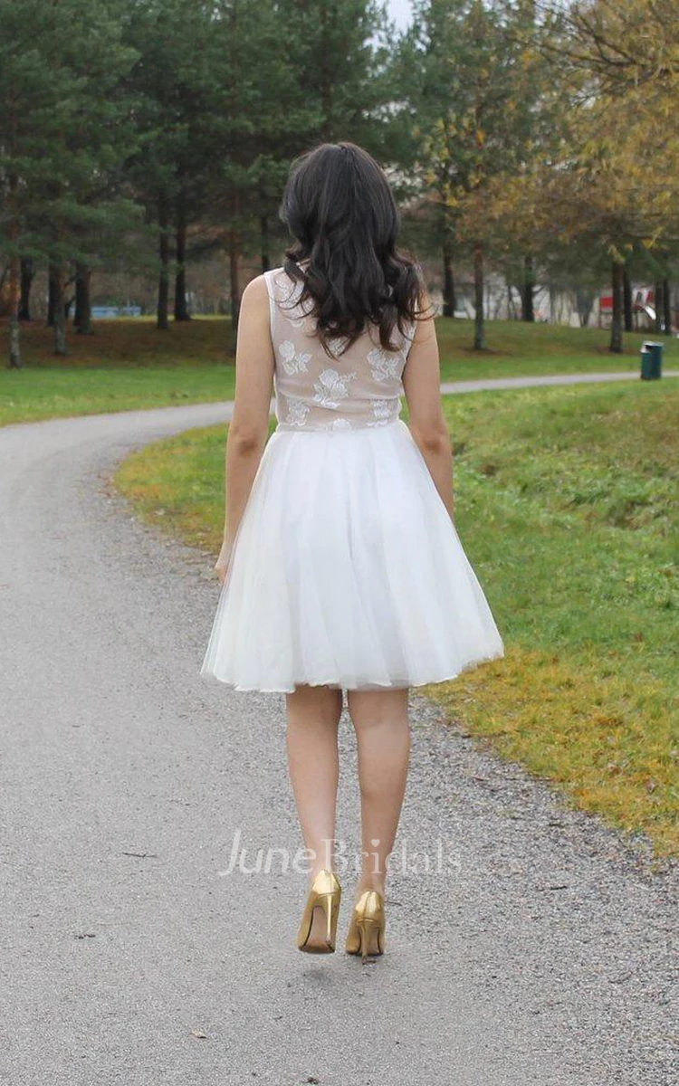 Sleeveless Tulle Short A-Line Dress With Illusion Back