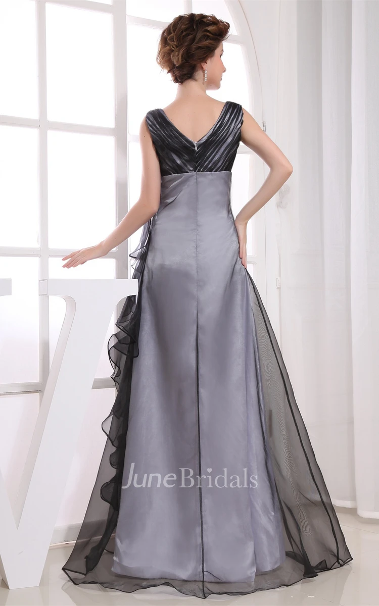 Sleeveless V-Neck A-Line Tulle Ruffles Gown with Flowers