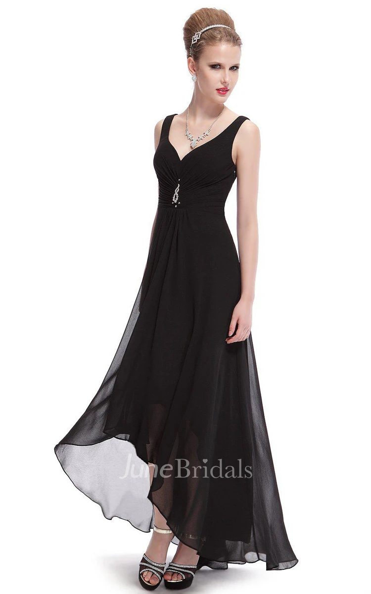 Sleeveless Asymmetrical Chiffon Dress With Illusion Style