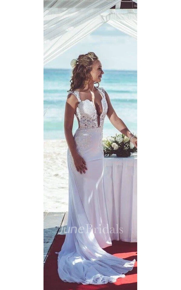 Modern Deep V-neck Mermaid Wedding Dress With Lace Appliques