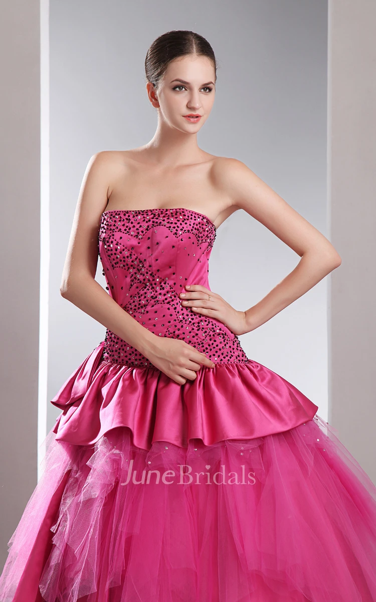A-Line Strapless Princess Ball Gown With Peplum And Sequins