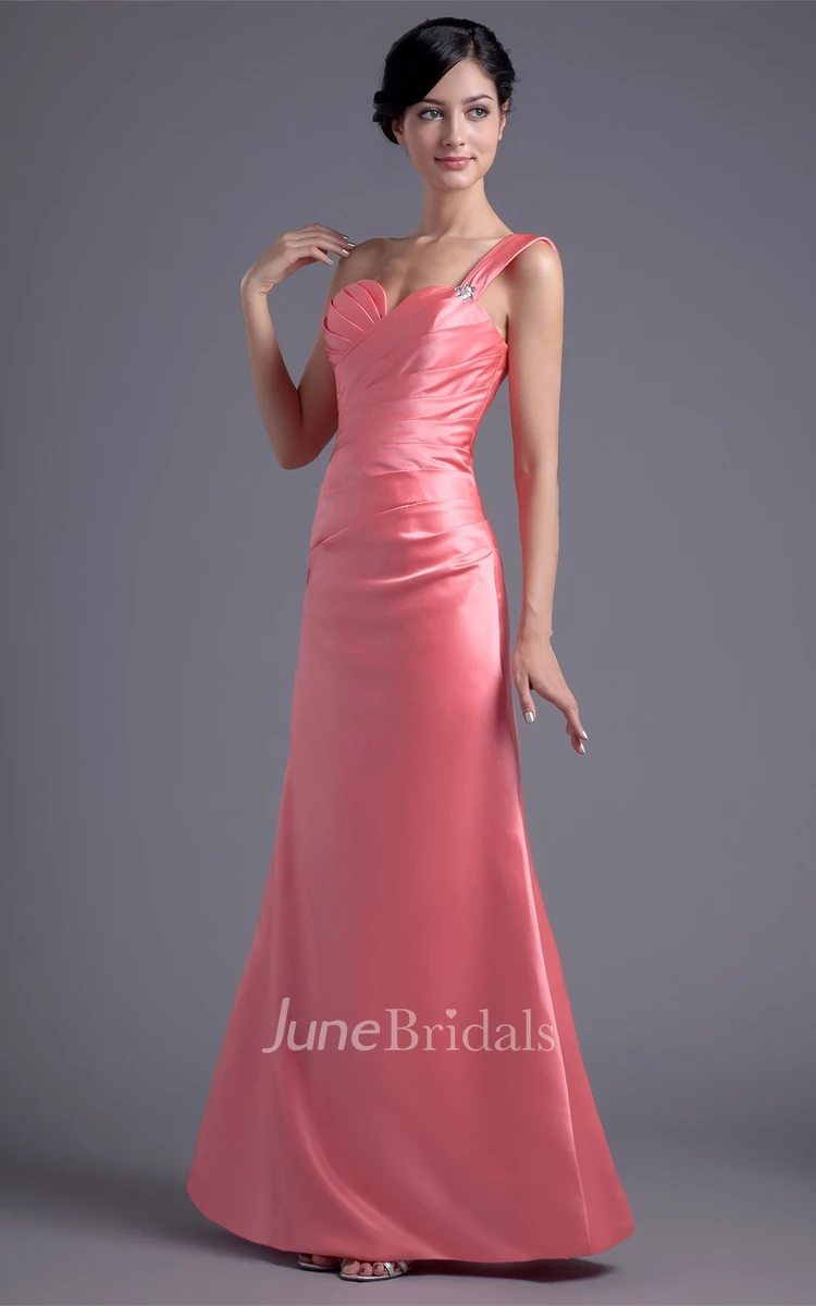 sweetheart satin maxi criss-cross dress with single strap and broach