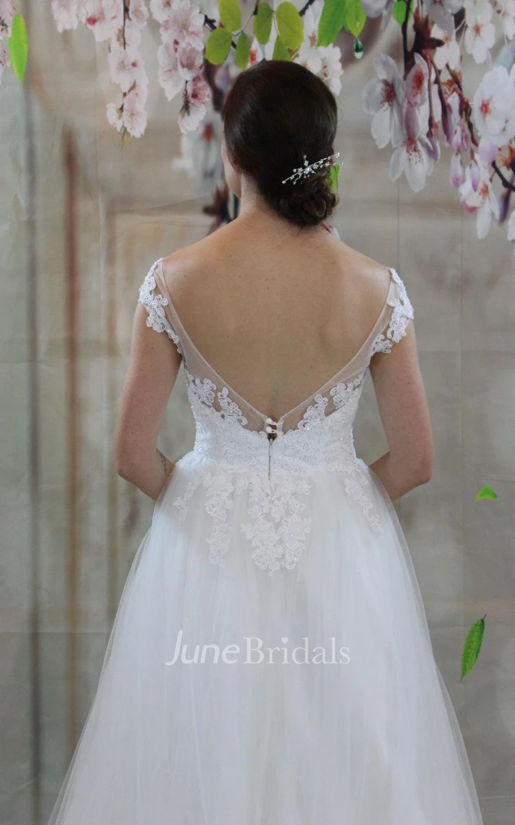 Back Bateau Neck Tulle A-Line Wedding Dress Back Bateau Neck Tulle A-Line Wedding Dress