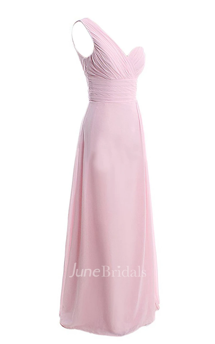 One-shoulder Sweetheart Pleated A-line Gown With Ruched Band