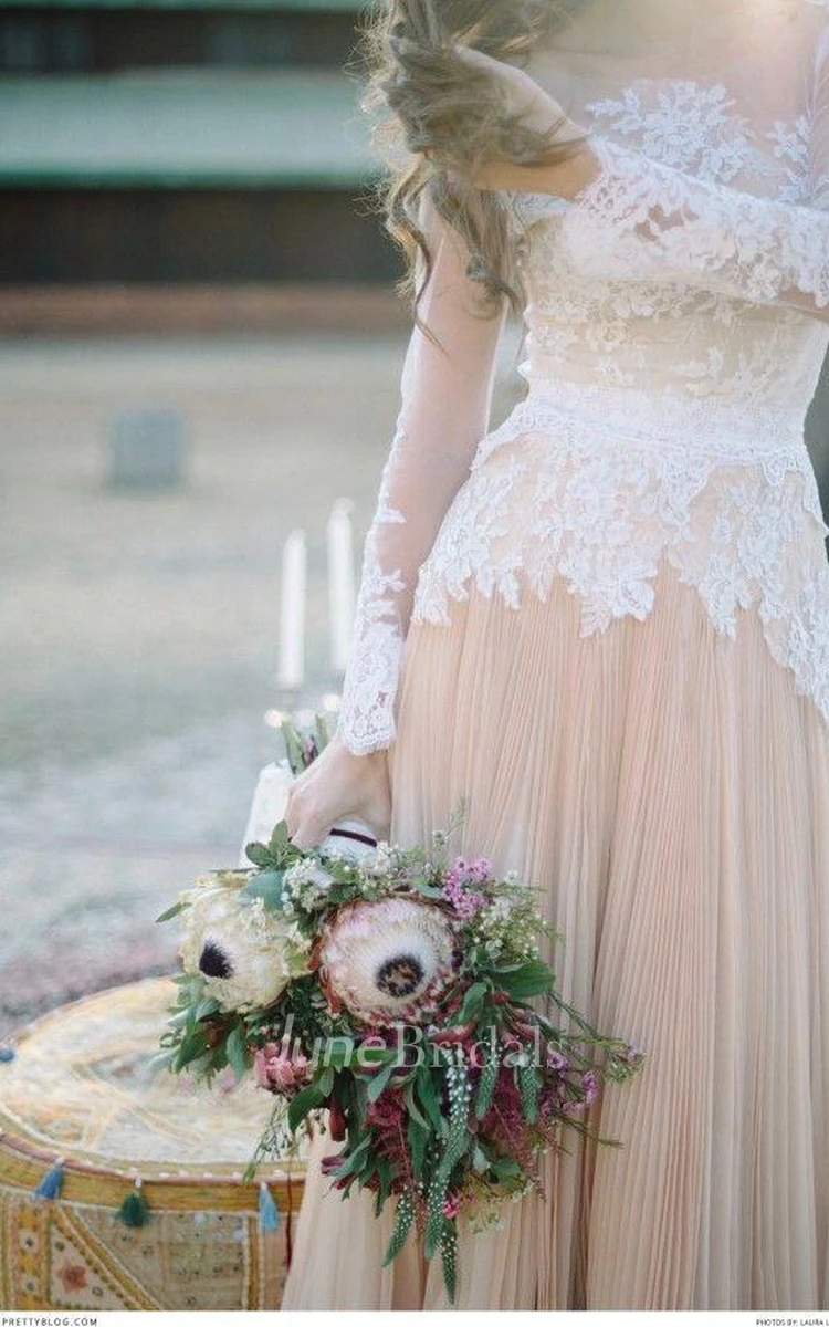 Delicate Chiffon Lace Appliques Wedding Dress Long Sleeve