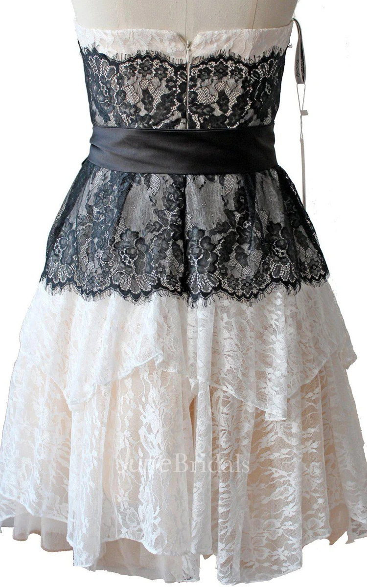 Strapless A-line Lace Mini Dress With Bow Tie