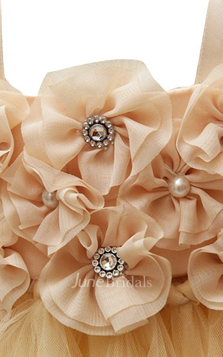 Sleeveless Haltered A-line Dress With Flowers and Bow