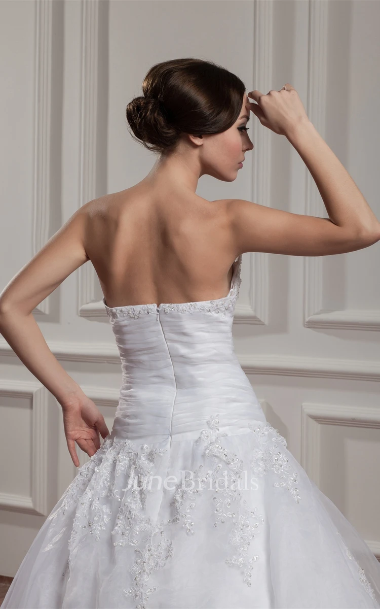 Strapless Jeweled A-Line Ball Gown with Appliques