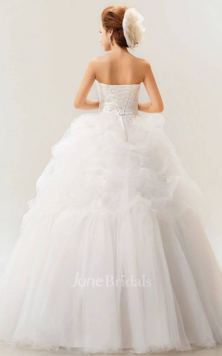 Intricate Strapless Ruffled Ball Gown With Crystal Detailing