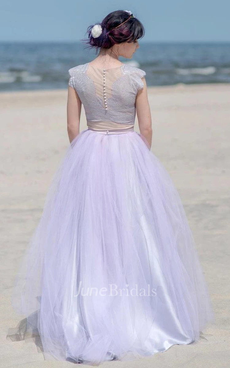 Tulle&Satin Dress With Button&Zipper