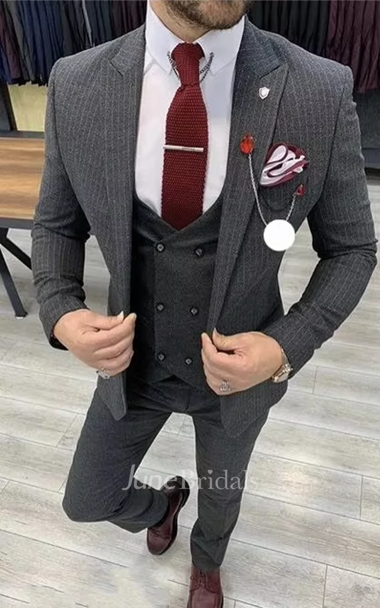 2025 Charming 3 Piece Men's Wedding Suits Classic Formal Slim Fit Striped Business Suits Blazer Jacket Vest Pants