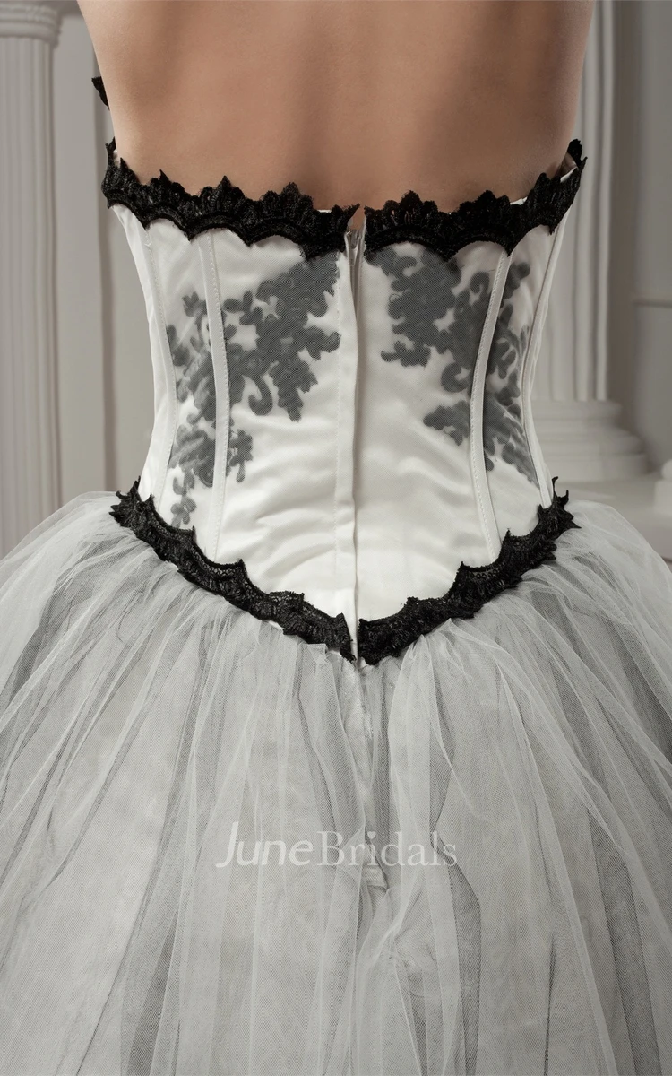 Strapless Tulle A-Line Dress with Appliques and Flower