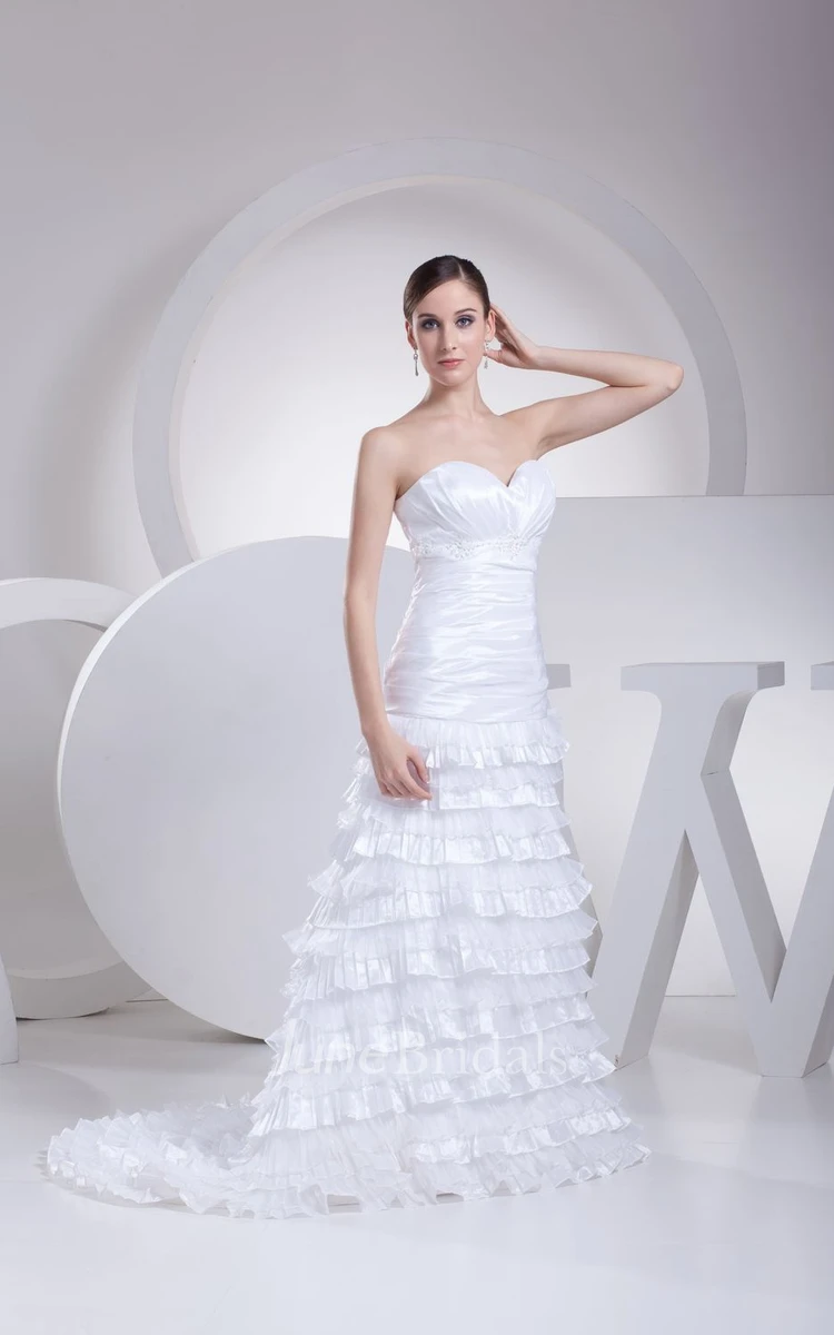 Sweetheart Ruched A-Line Dress With Tier and Crystal Detailing