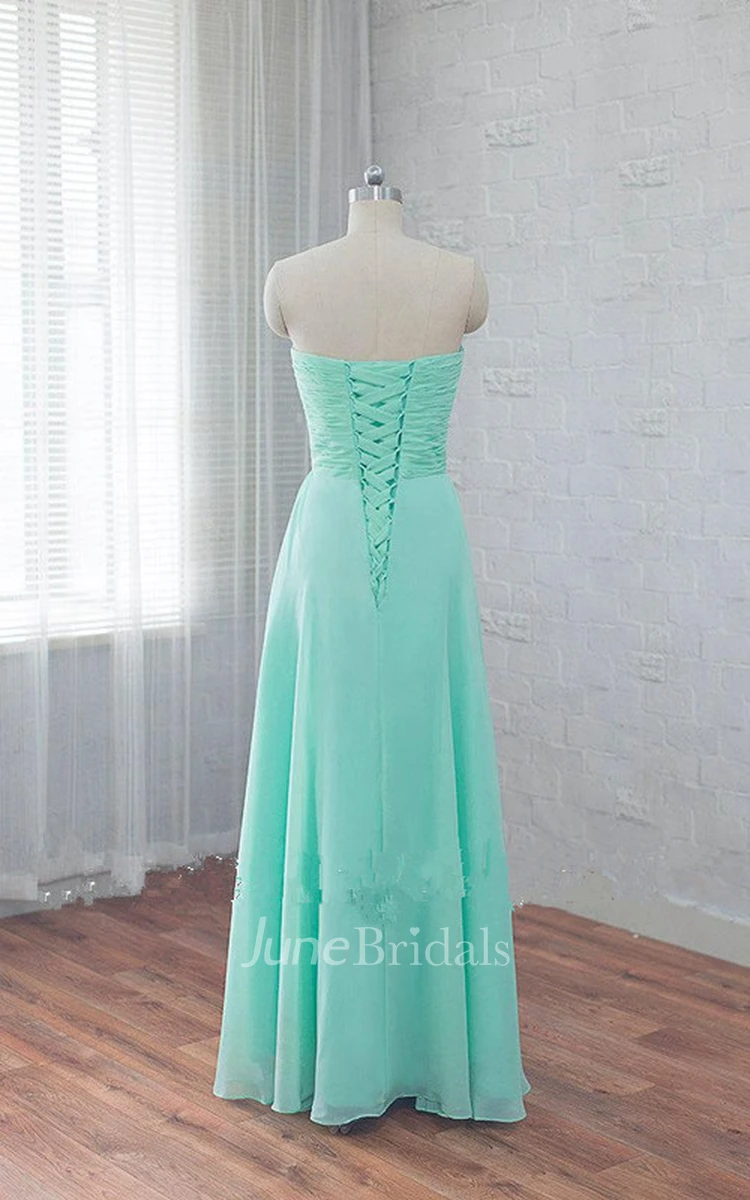 Sweetheart Long Ruched Chiffon Dress With Sequins