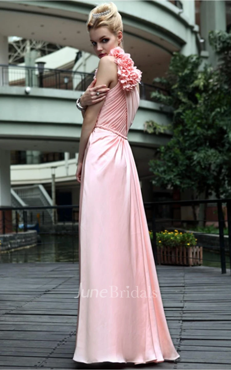 Pink A-line Floor-length One Shoulder Dress