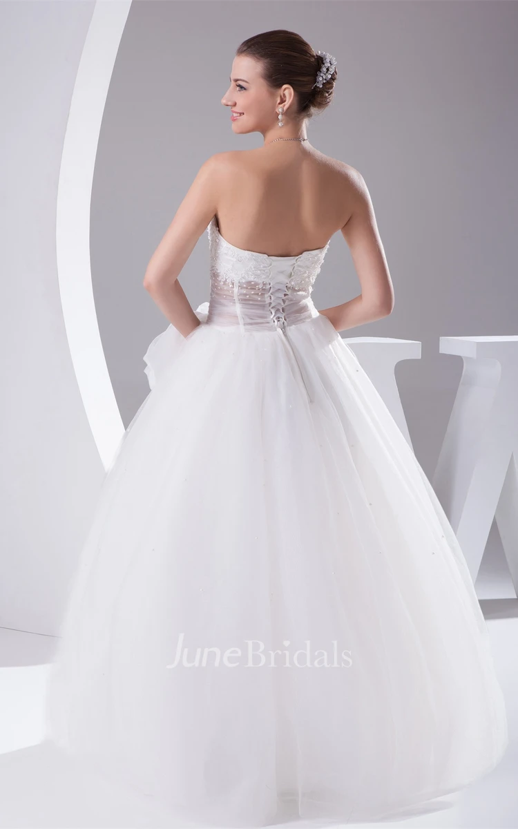 Notched Strapless Tulle A-Line Dress with Bow and Illusion Waist