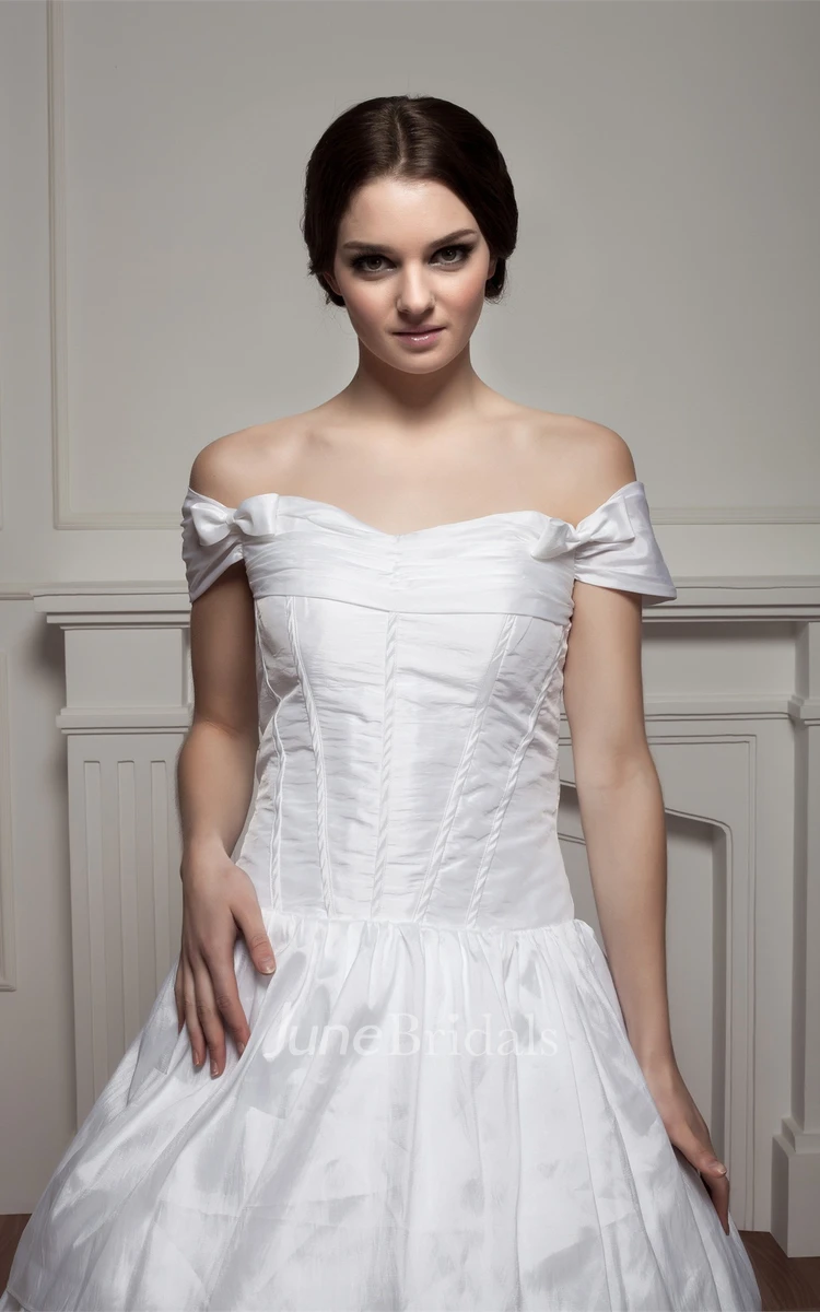 Off-The-Shoulder A-Line Gown with Ruching and Court Train