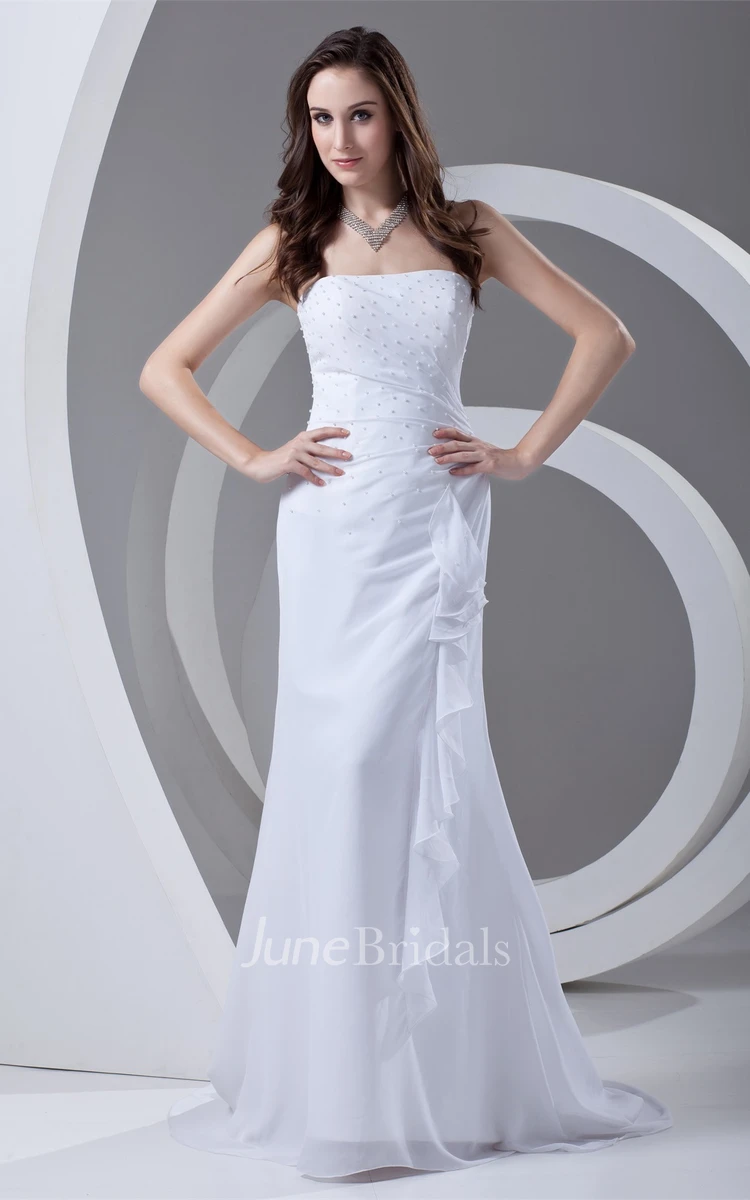 Strapless Sheath Floor-Length Dress with Beading and Draping